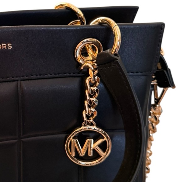 NWT Michael Kors Quilted Leather Satchel | Black MK Chain Crossbody Tote - Picture 6 of 10